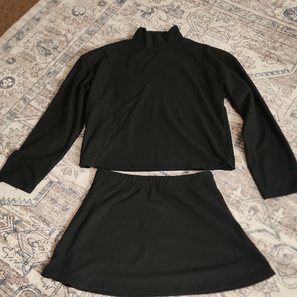New Black Long Sleeve Top and Skirt Set